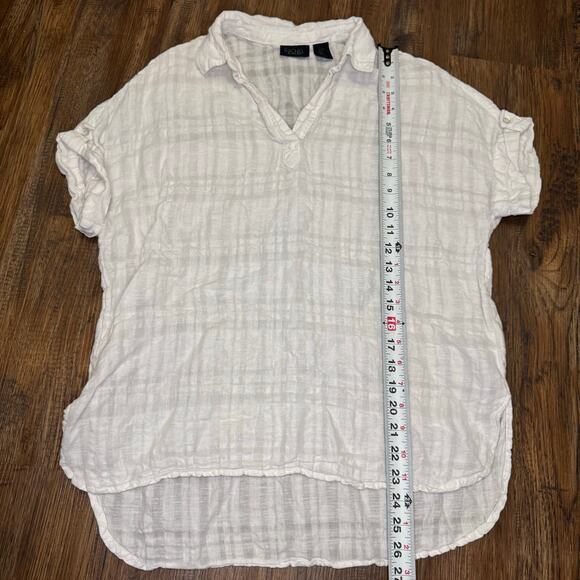 Rachel Roy SMALL white pullover top linen and cotton rolled tab short sleeve - Picture 6 of 6